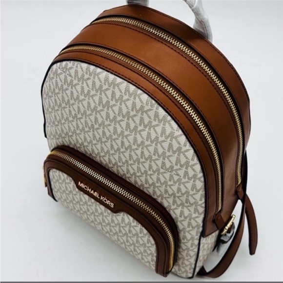 Michael Kors Medium Jaycee Zip Packet Backpack & Trifold Wallet Vanilla/Brown - Picture 14 of 16
